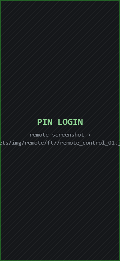 footyBoard7 remote control PIN login screen