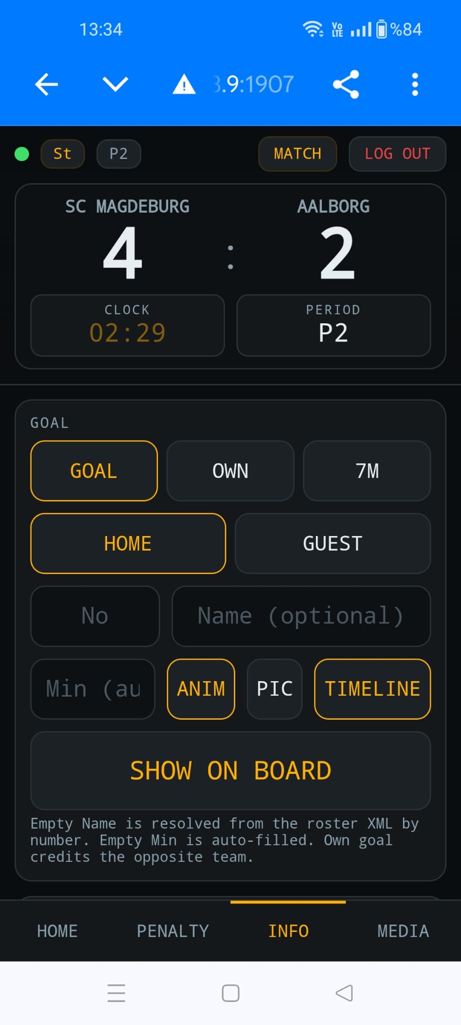 handBoard7 remote SCORE tab for the scorer