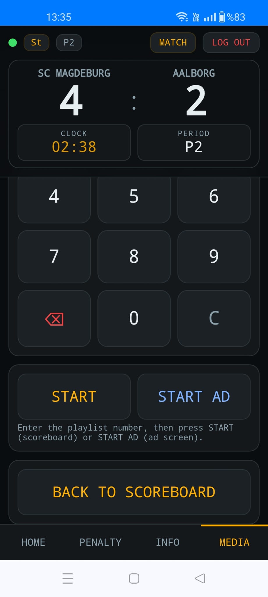 handBoard7 remote tab with sport-specific controls